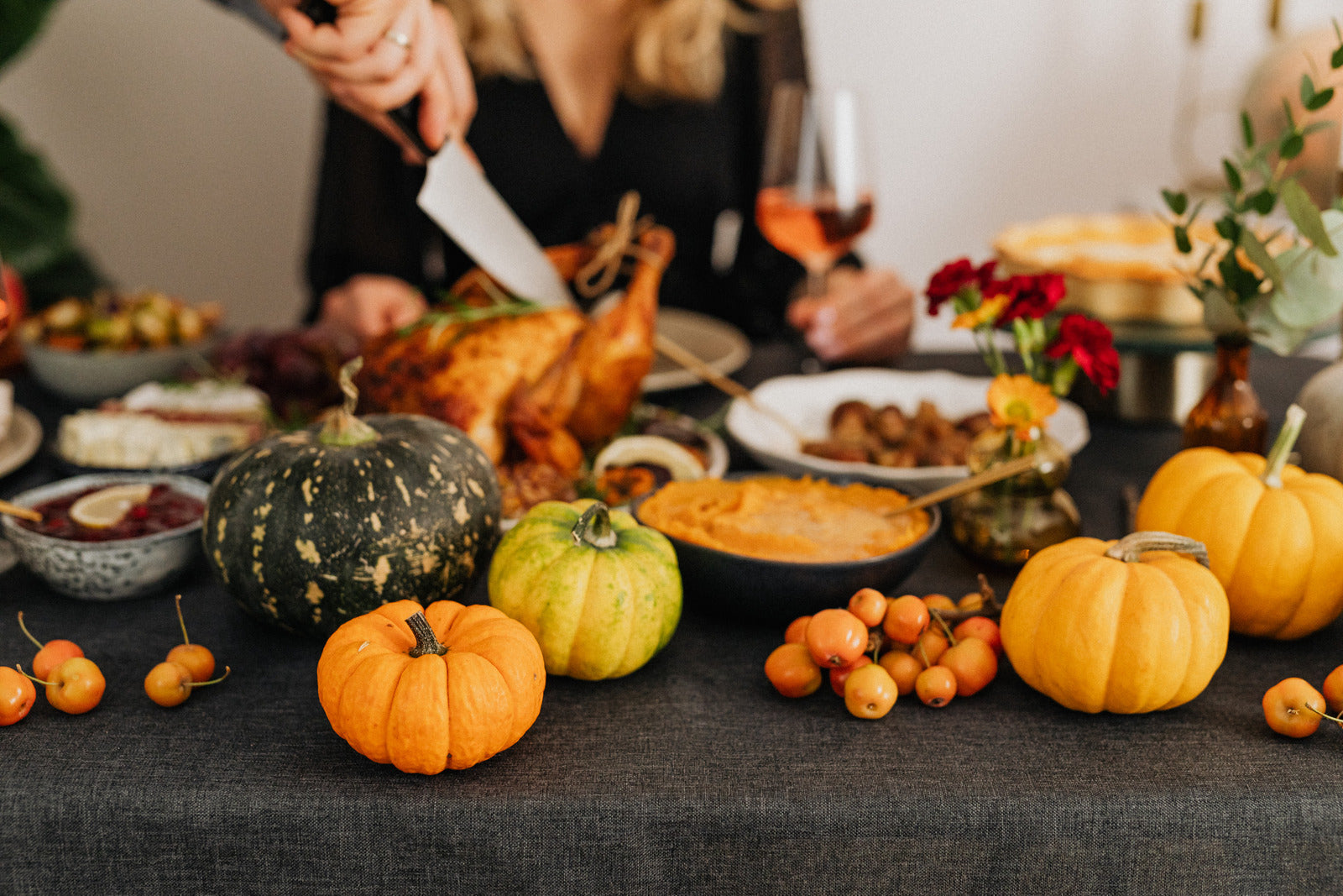 A fall festive dinner on a dining table