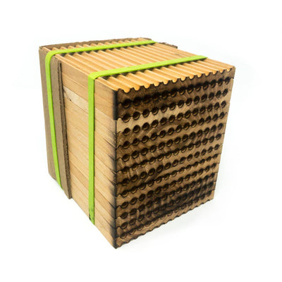 Large wooden leafcutter bee trays bundled with green protective strips