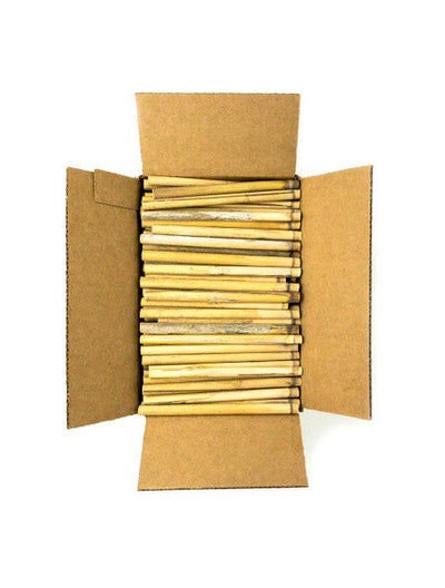 A collection of 8mm Spring Natural Reeds for Mason Bees in a box on a white background
