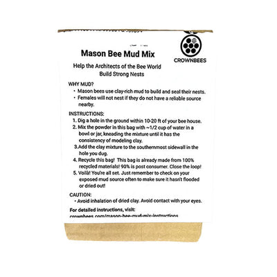 Front view of Spring Mason Bee Mud Mix with instructions