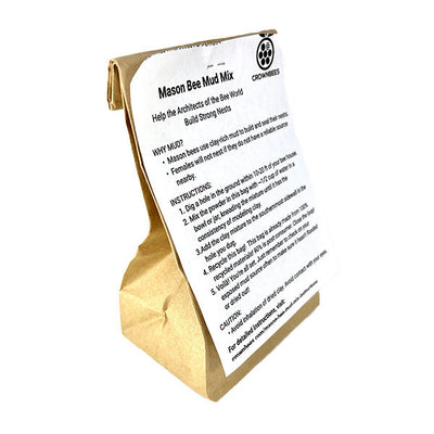 Side view of Brown paper packaging of Spring Mason Bee Mud Mix with product label