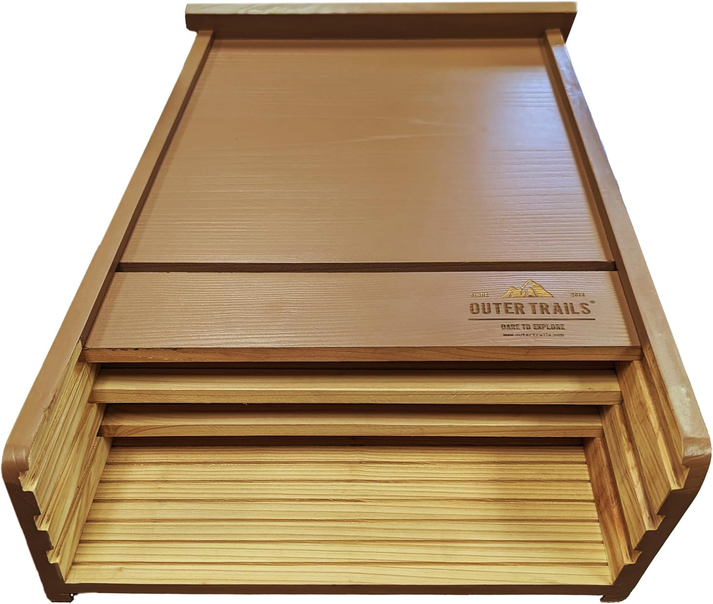 Bottom view of Outer Trails™ extra large brown bat house displaying triple chamber design