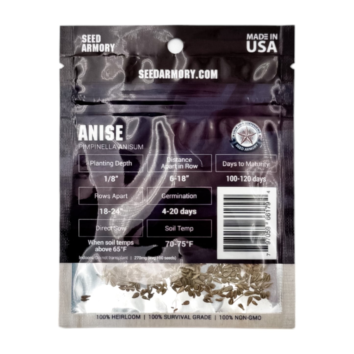 Anise heirloom seed reverse package label with planting instructions