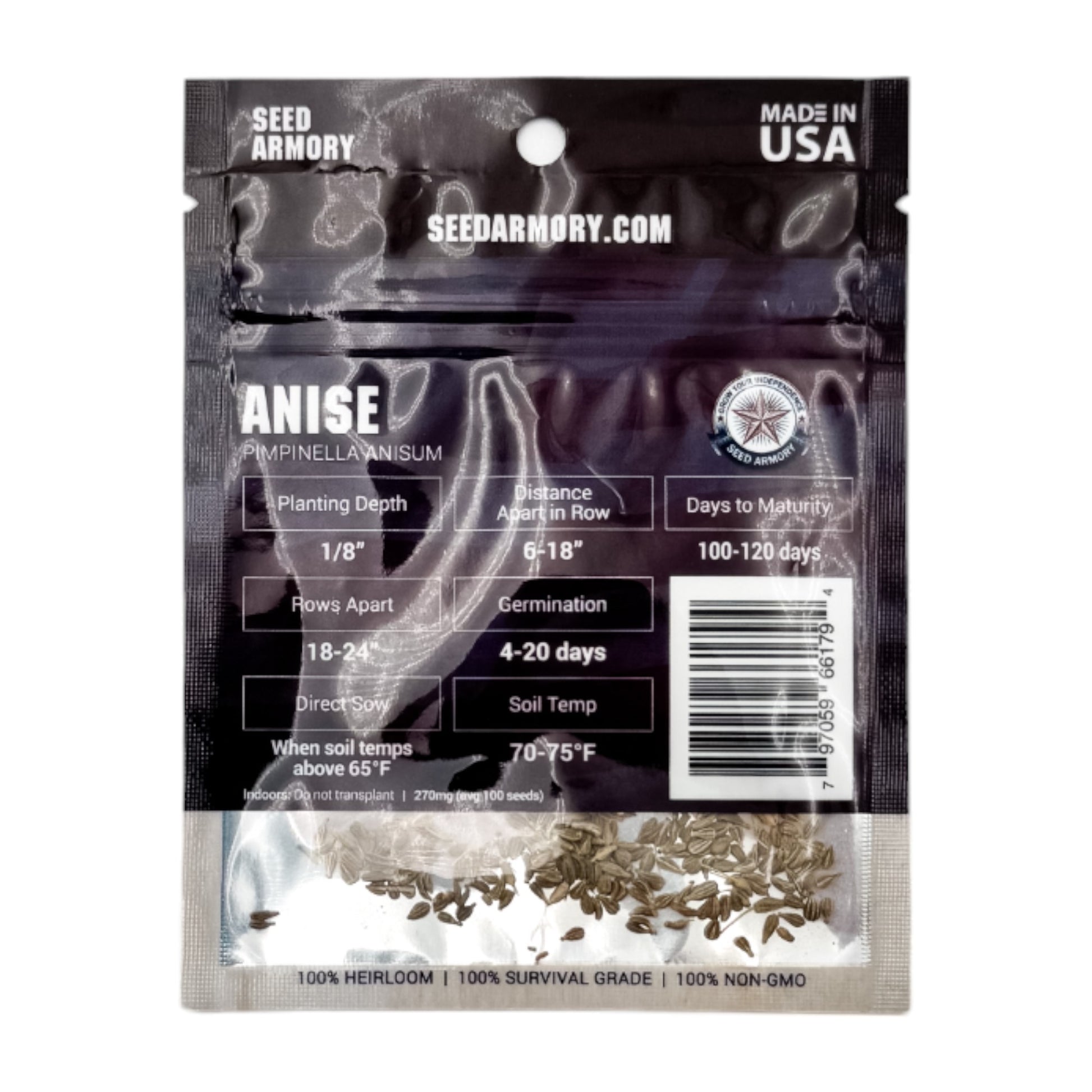 Anise heirloom seed reverse package label with planting instructions