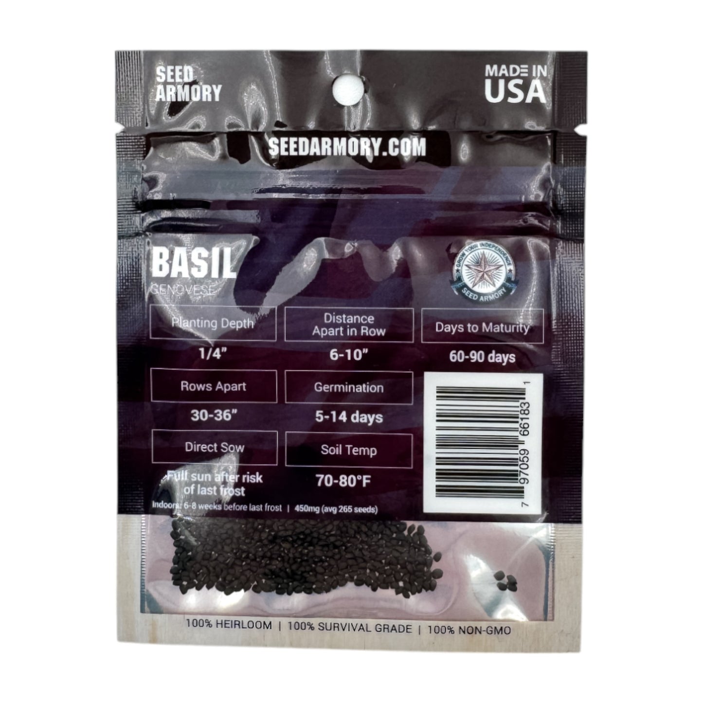 Genovese basil heirloom seeds packet with planting instructions