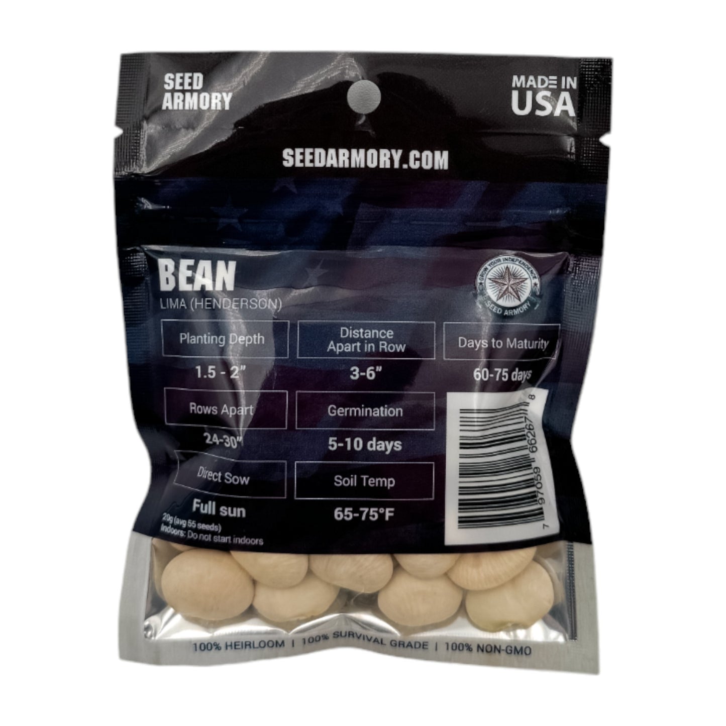 Henderson Lima Bean Heirloom Seed Packet with planting instructions