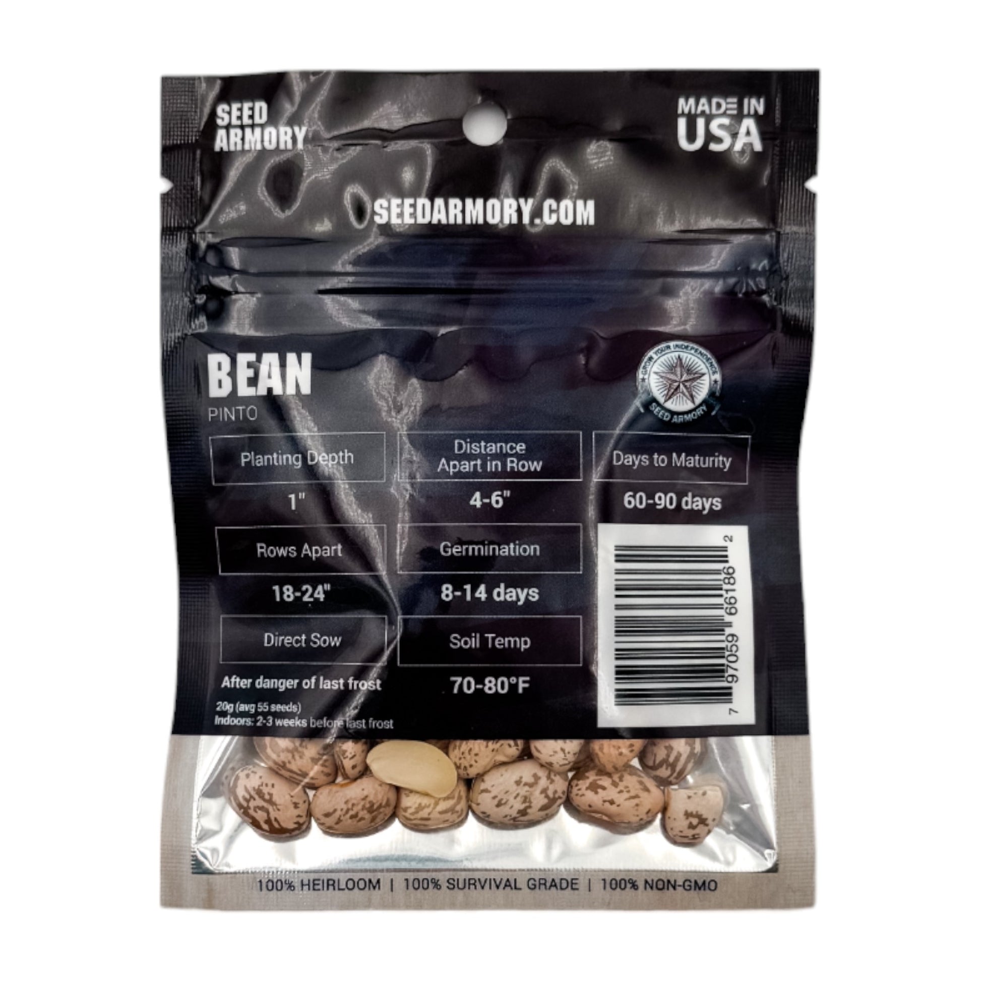 A package of Heirloom Pinto Bean Seeds with planting instructions