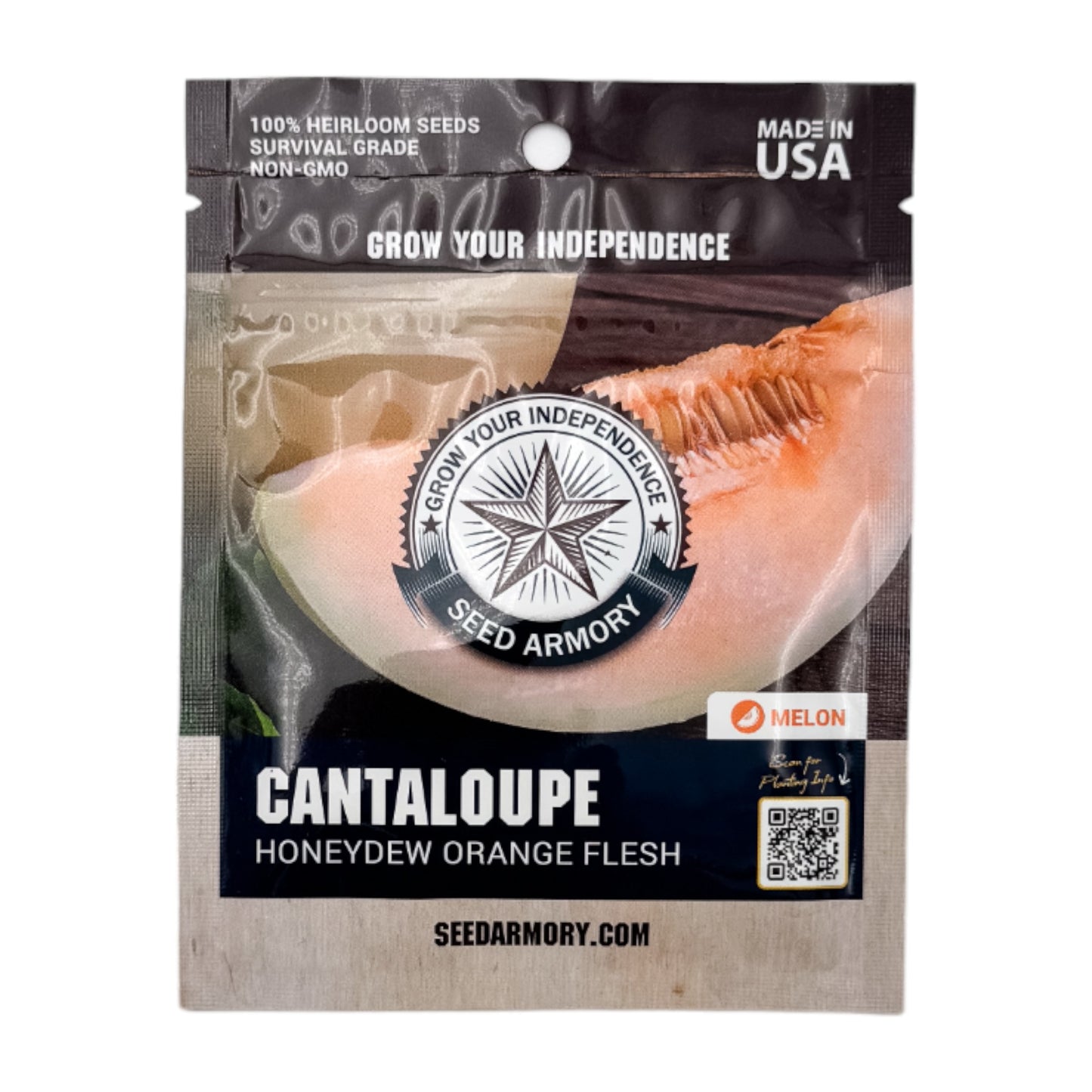 Honeydew Orange Flesh Cantaloupe Heirloom Seeds in packaging