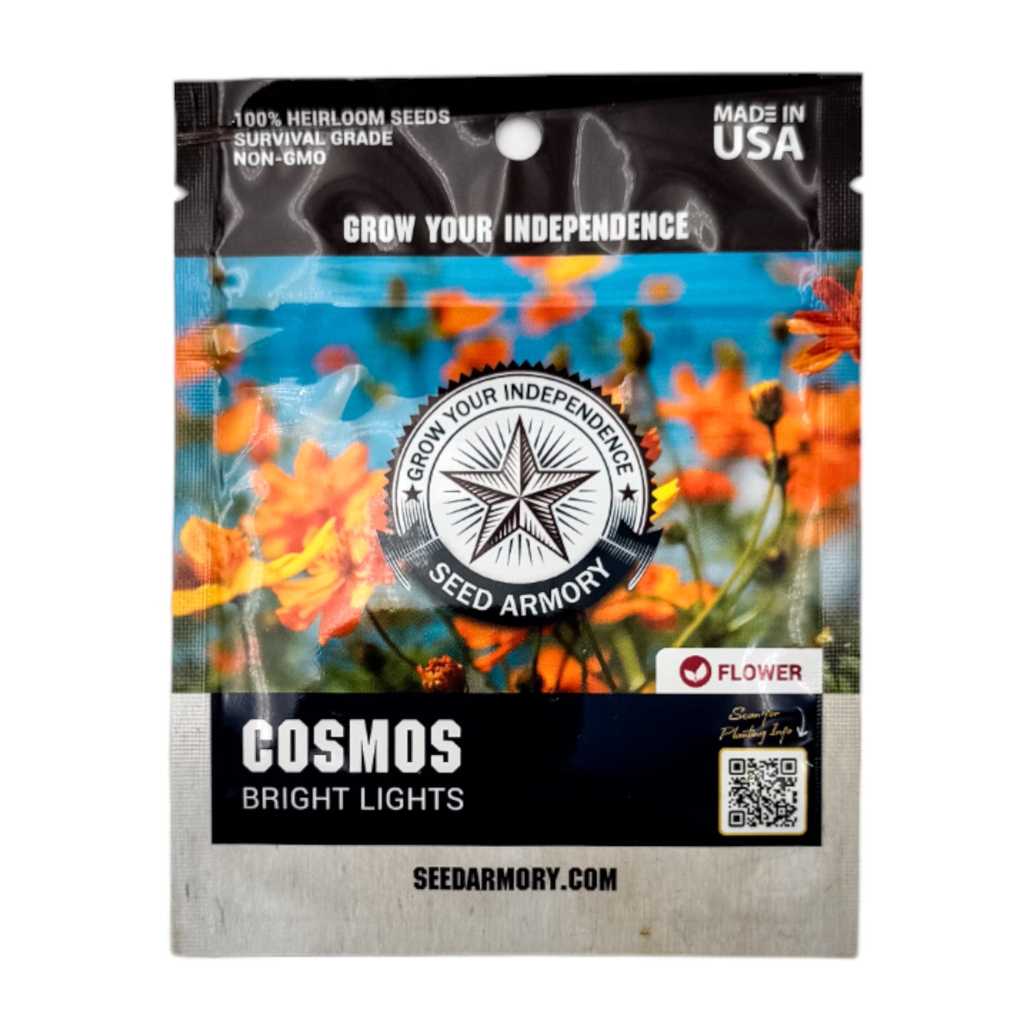 Front packet of Heirloom Cosmos Bright Lights Cosmos seeds