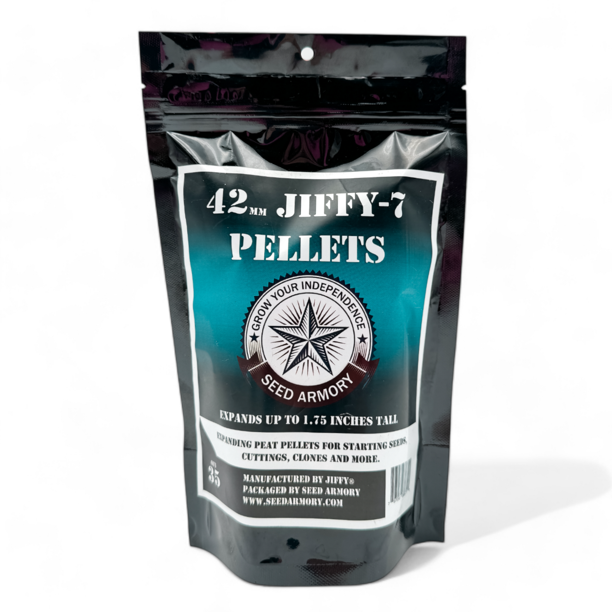 Jiffy Pellets (42mm) product bag isolated on a white background