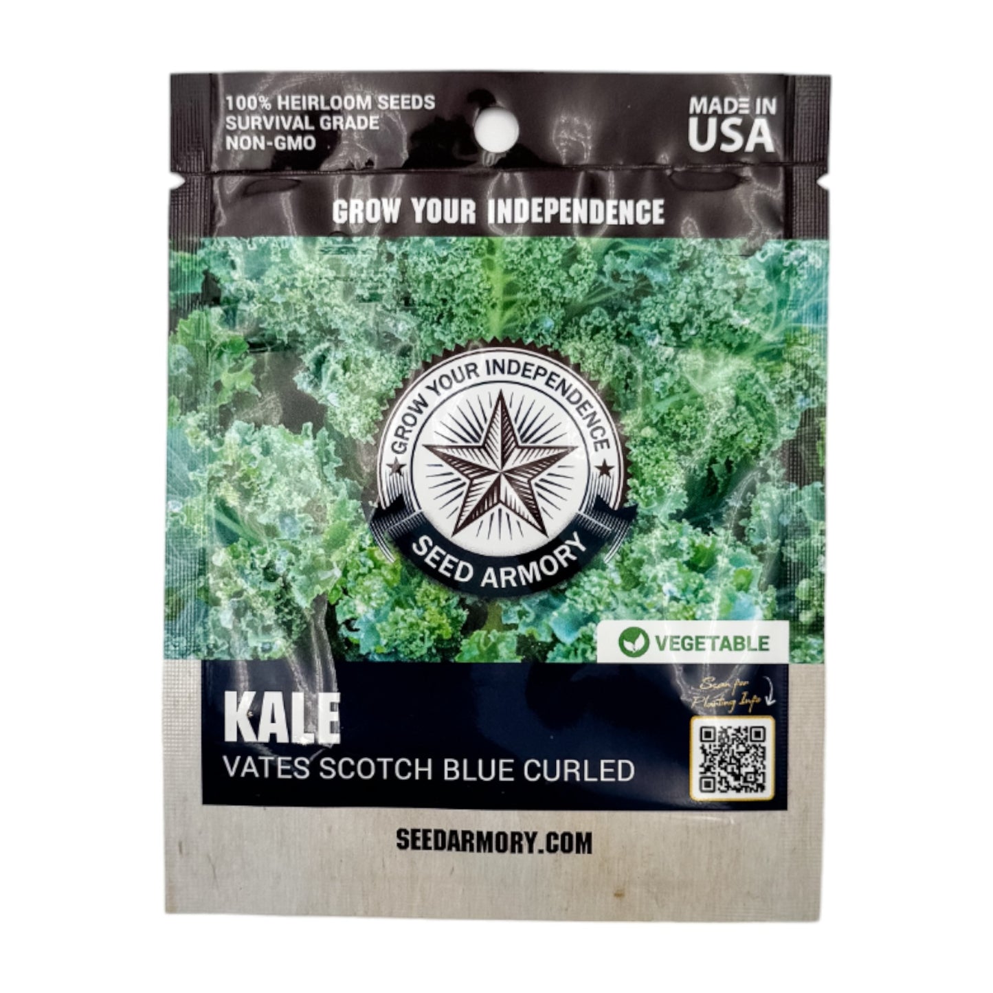 Front packet of Heirloom Vates Scotch Blue Curled kale