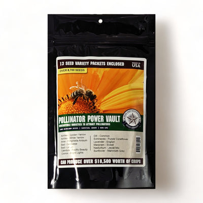 Pollinator Power Vault Heirloom Seeds product packaging on a white background