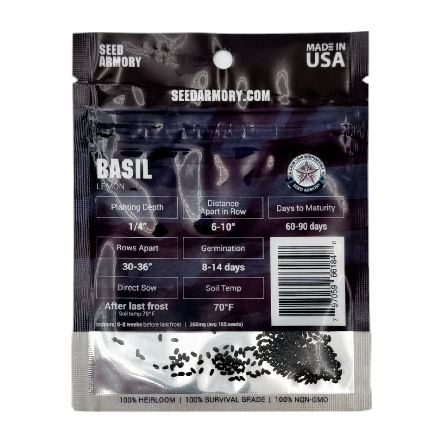 Lemon Basil Heirloom Seed reverse packet with planting instructions