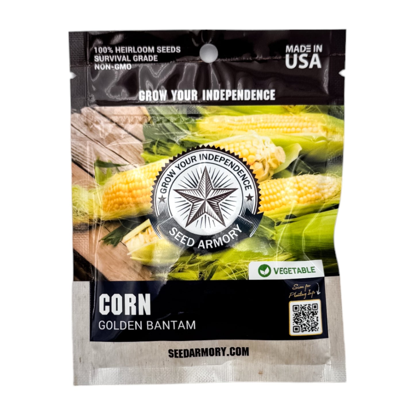 Front packet of Heirloom Golden Bantam heirloom corn seeds