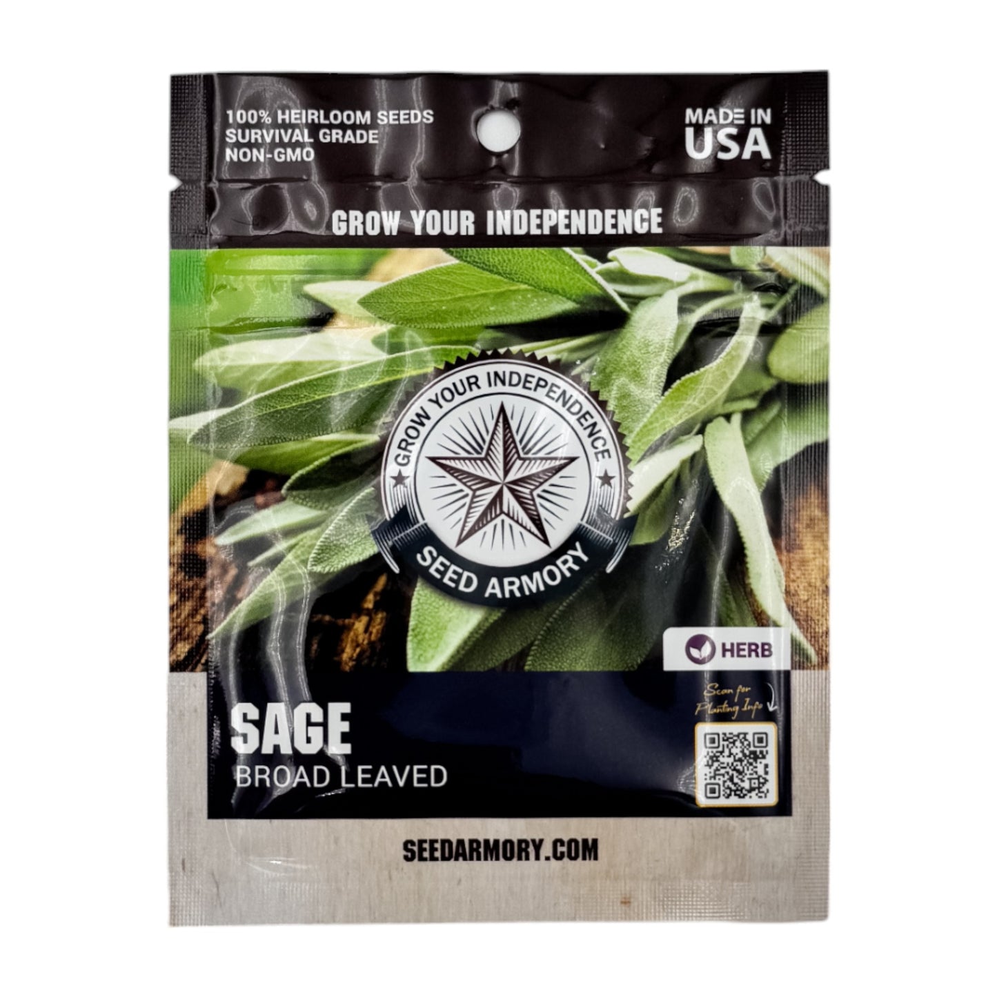 Front packet of Sage broad leaved heirloom seeds