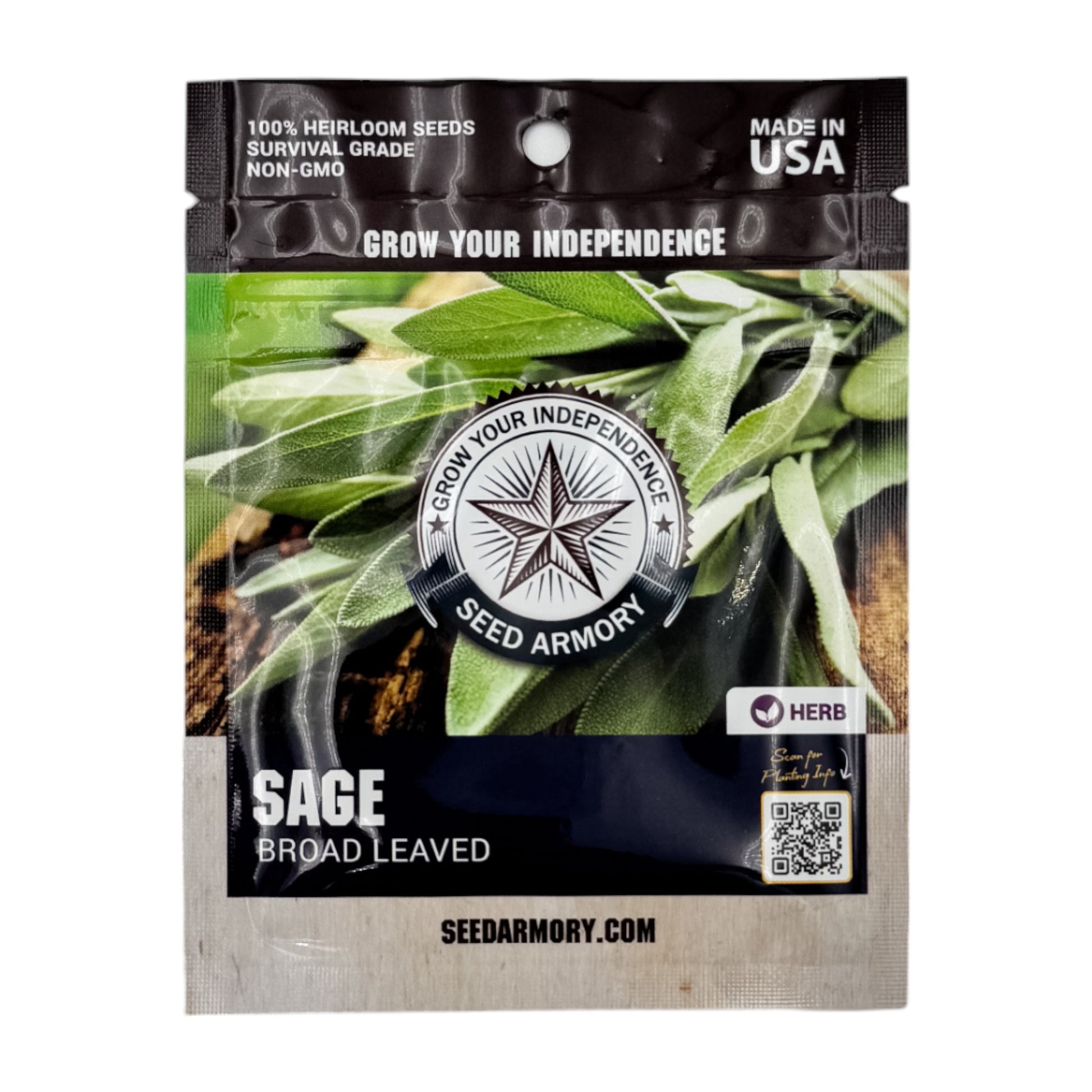 Front packet of Sage broad leaved heirloom seeds