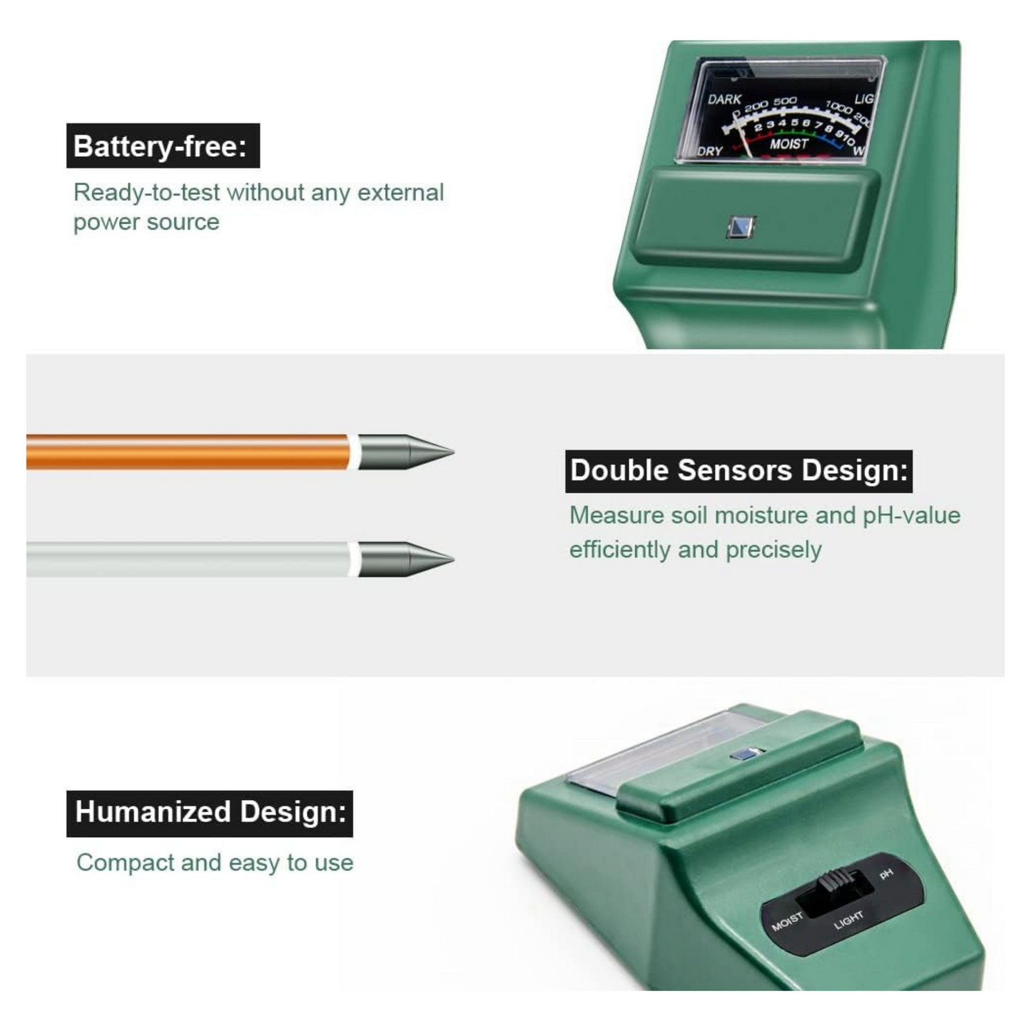 Soil pH meter illustration showcasing specific features