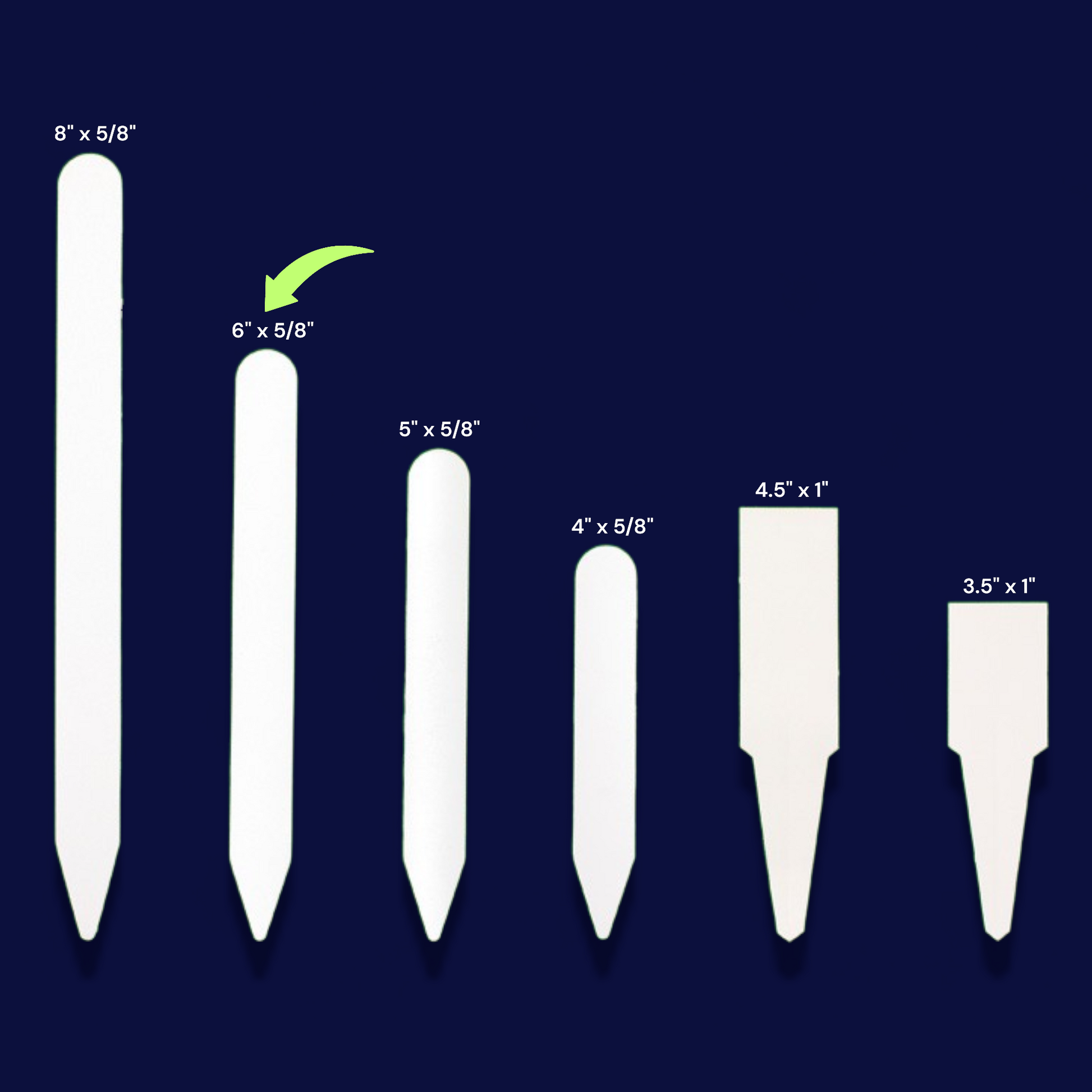 Various depth labeling sizes offered with an arrow pointing at the six by five eights size