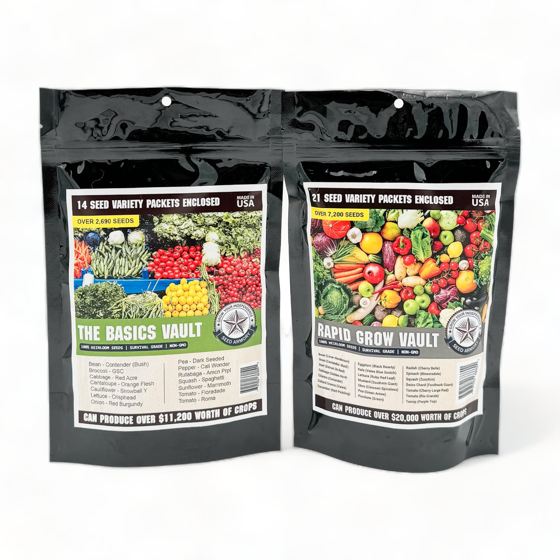 Front packages of two Seed Vaults including Rapid Grow Vault and The Basics Vault