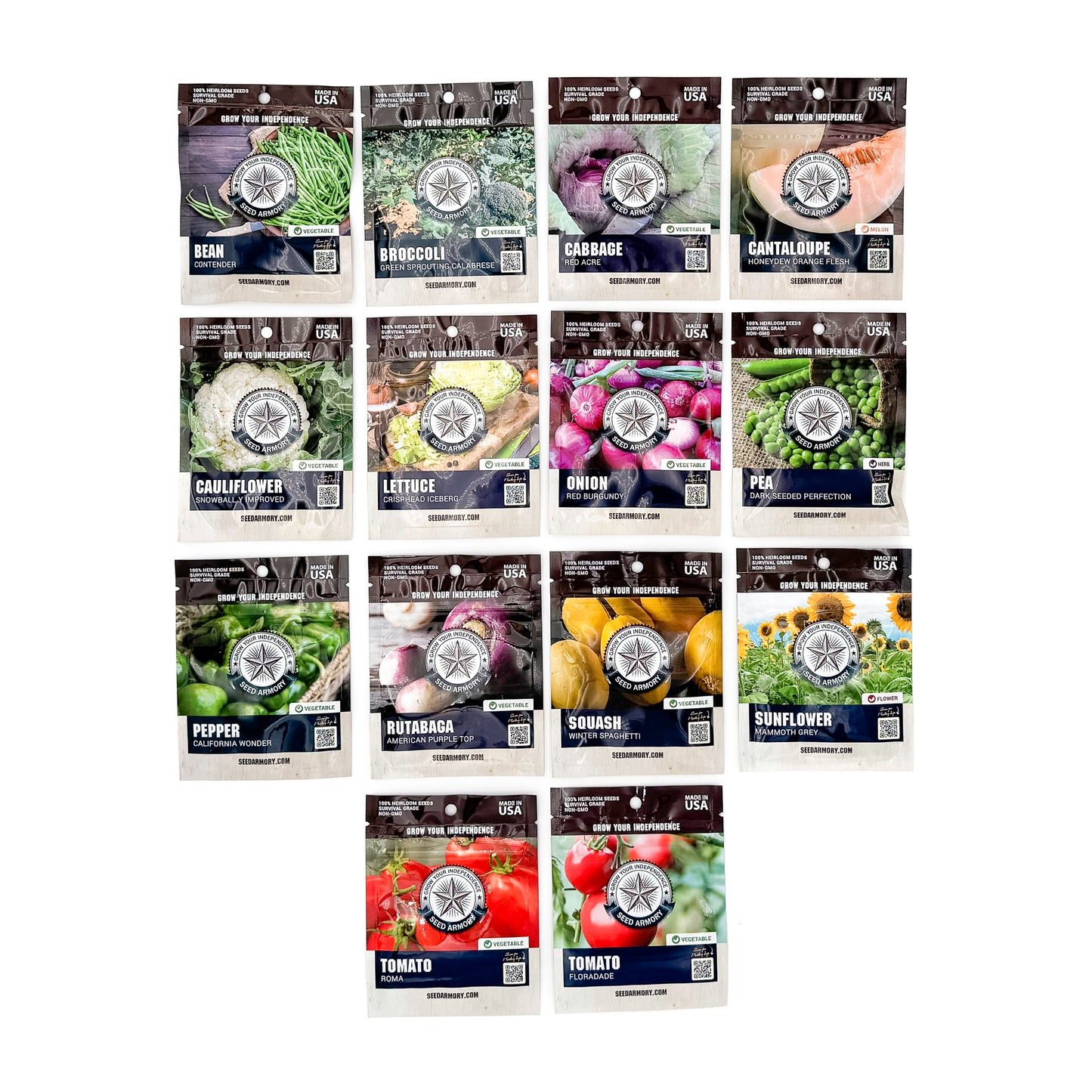 Assortment of 14 seed packets for vegetables and herbs from Basics Seed Vault