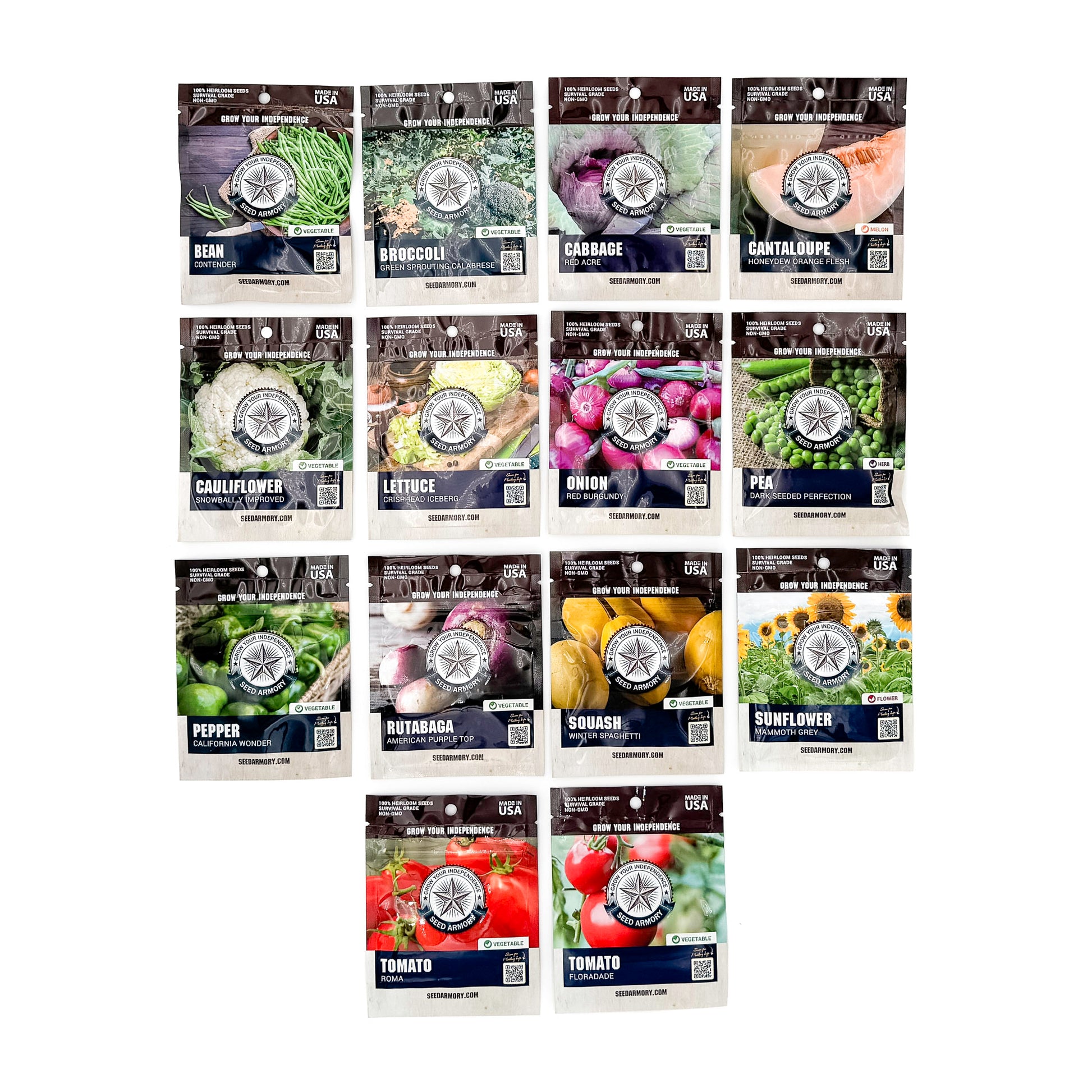 Assortment of 14 seed packets for vegetables and herbs from Basics Seed Vault