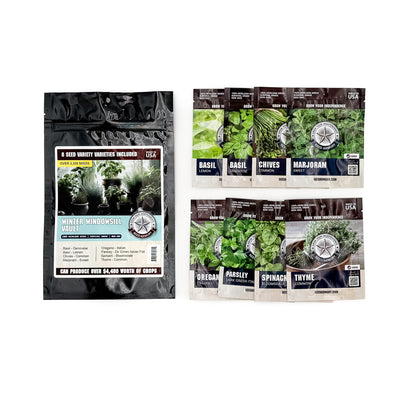 Winter Windowsill Vault containing eight packets of heirloom herb seeds