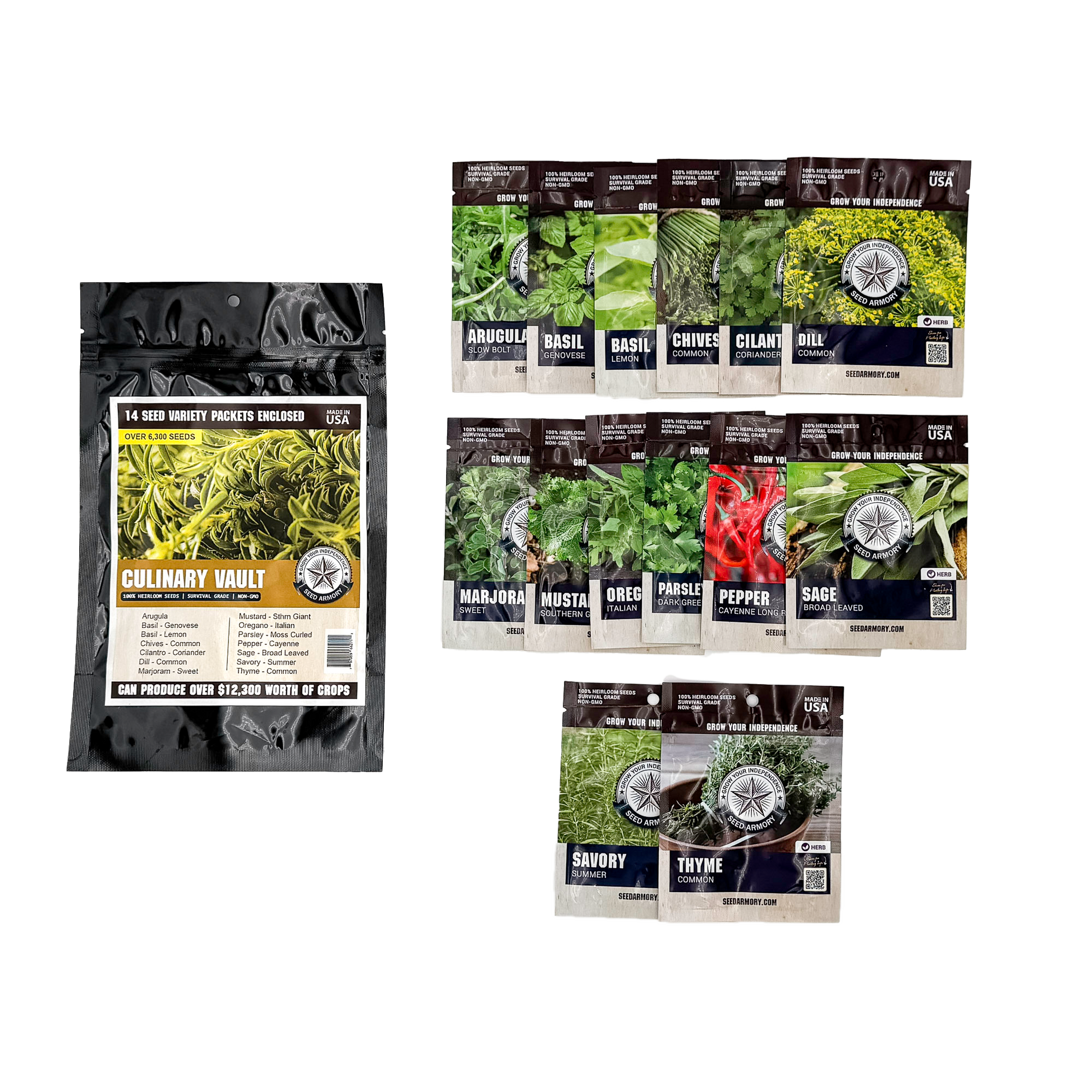 All 14 packets of the Heirloom Culinary Seed Vault variety pack