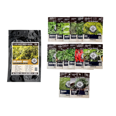 All 14 packets of the Heirloom Culinary Seed Vault variety pack
