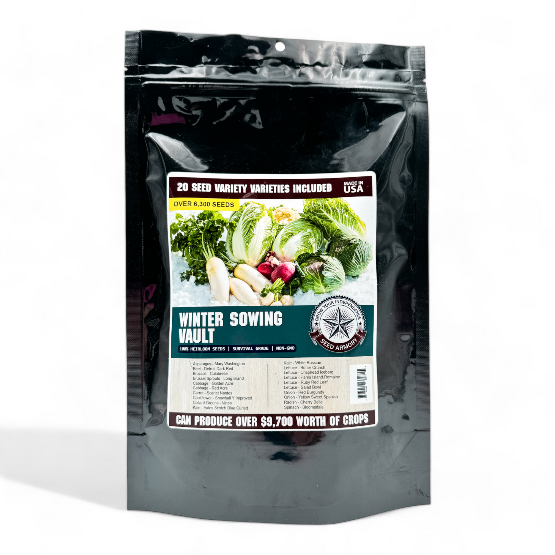 Front package of Winter Sowing Vault with seed packet name descriptions displayed on a white background