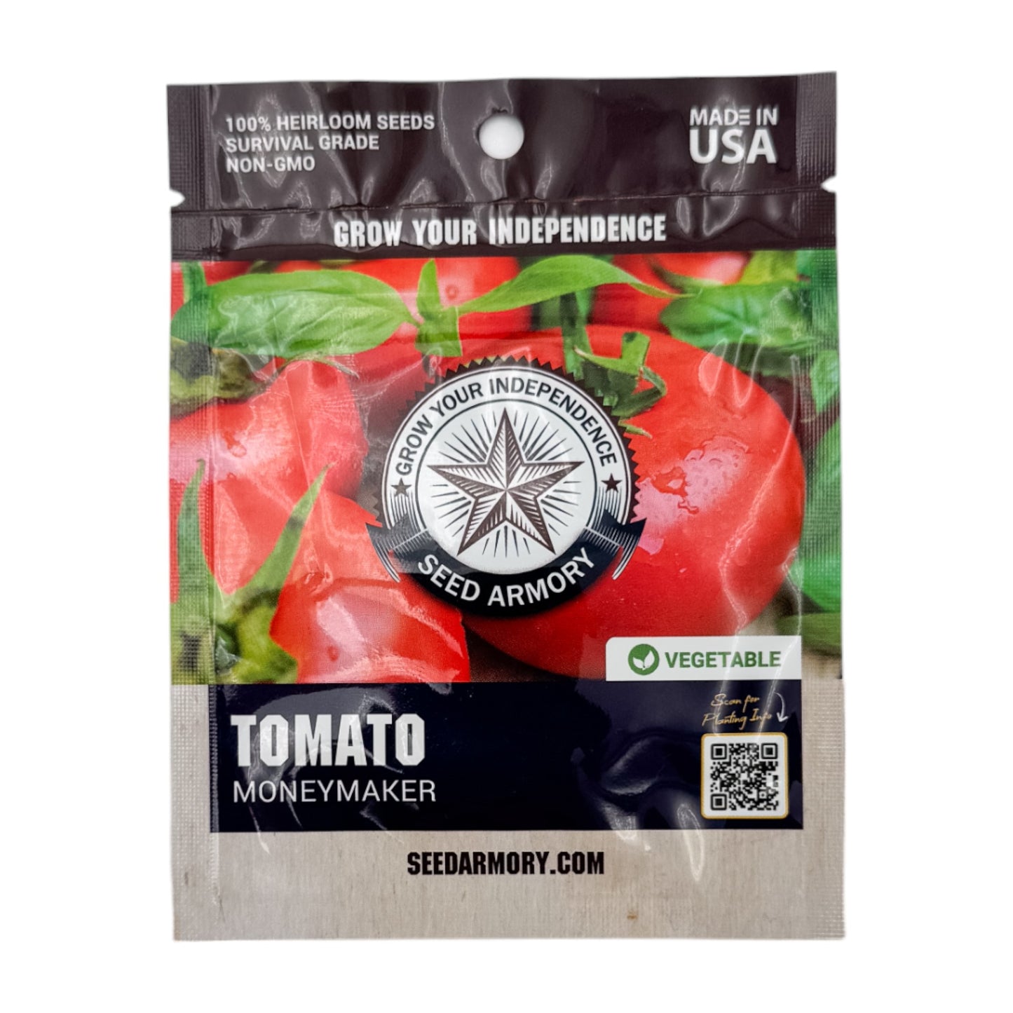 Front packet of Moneymaker Heirloom Tomato Seeds
