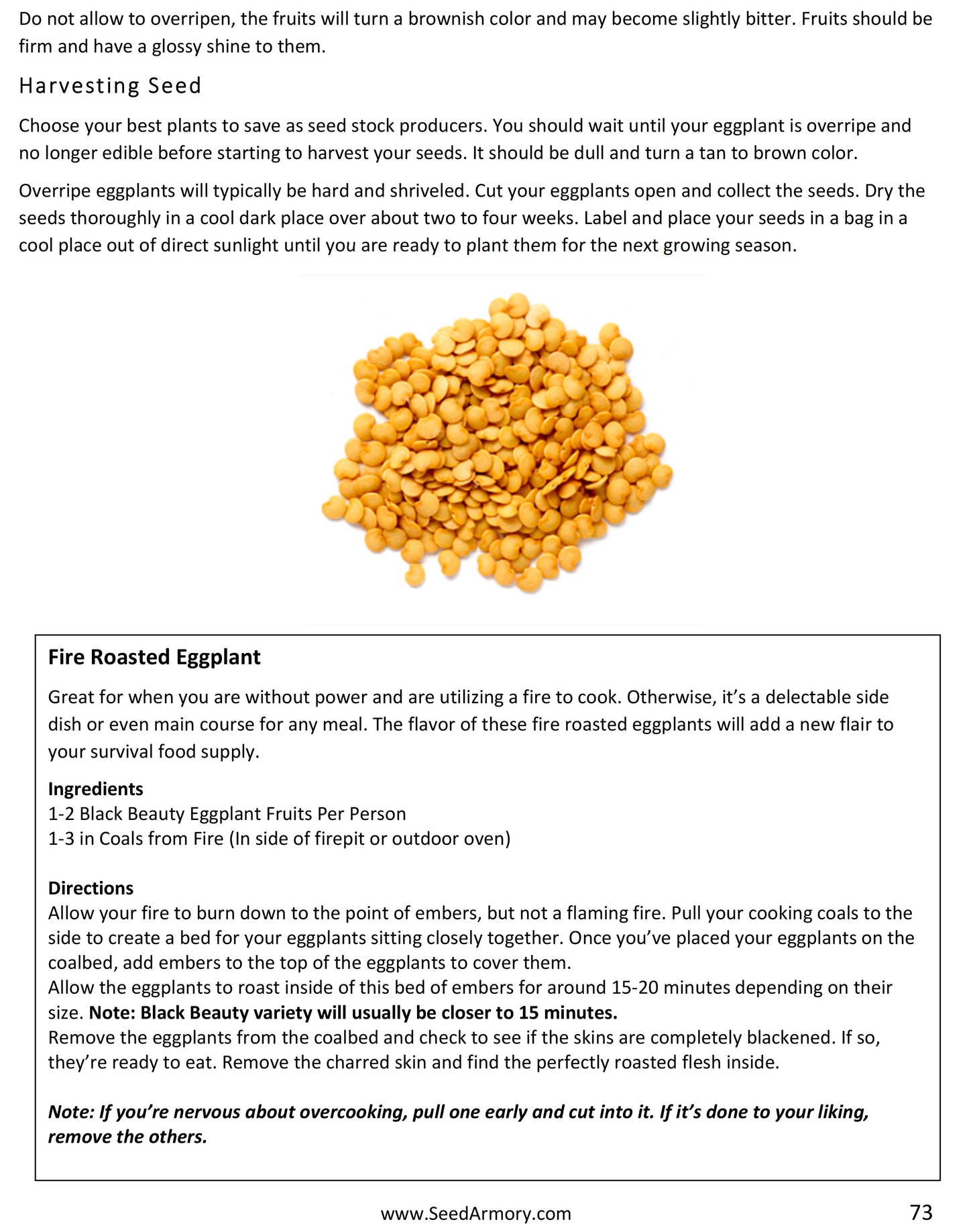 Excerpt from 'Growing and Seed Saving Guide' with a seed saving chart