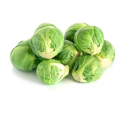 Heirloom Brussels Sprouts displayed on a white background