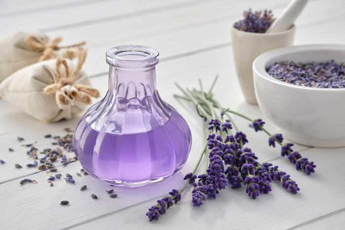 Lavender in an oil form and flowers