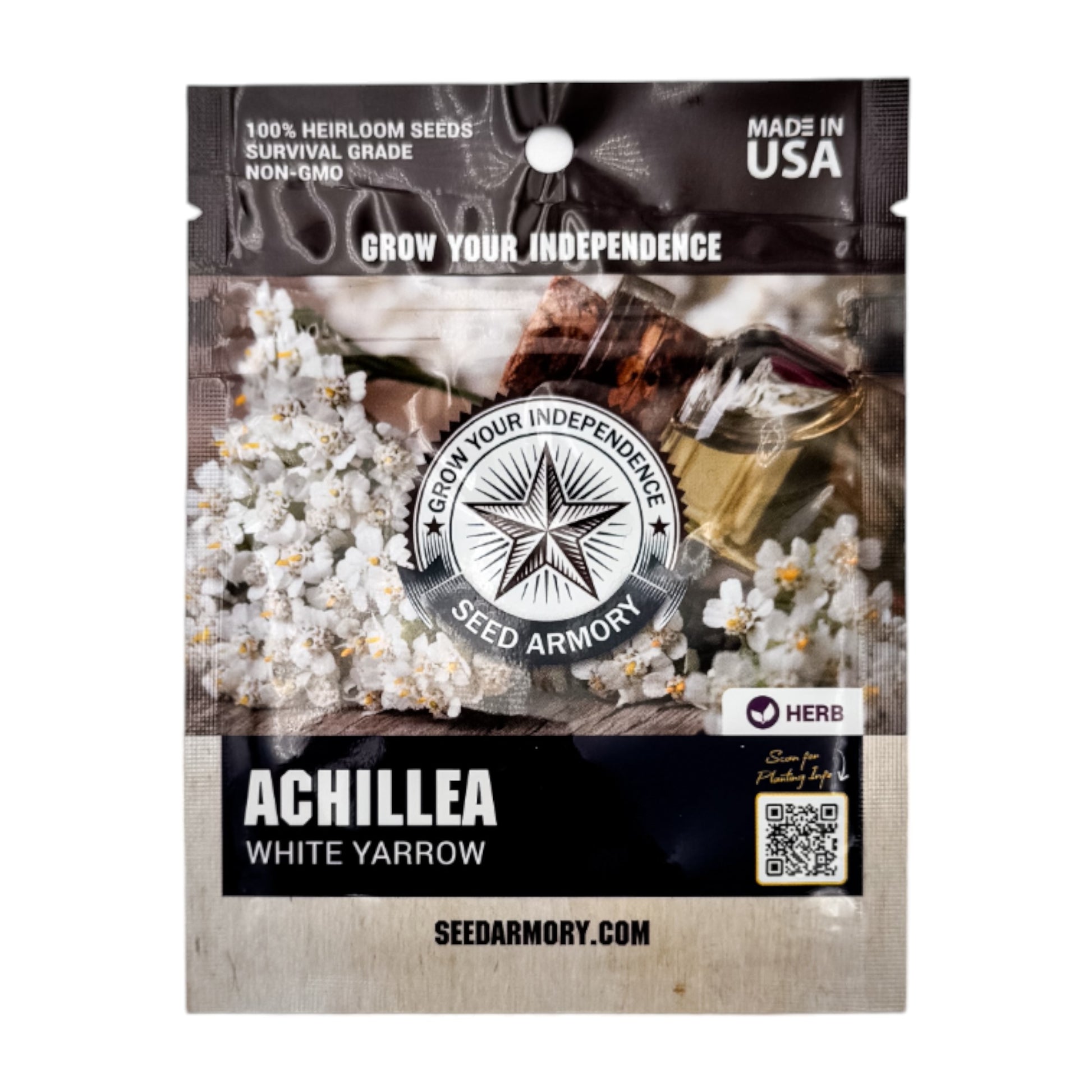 Achillea Seeds- White Yarrow product packaging front view