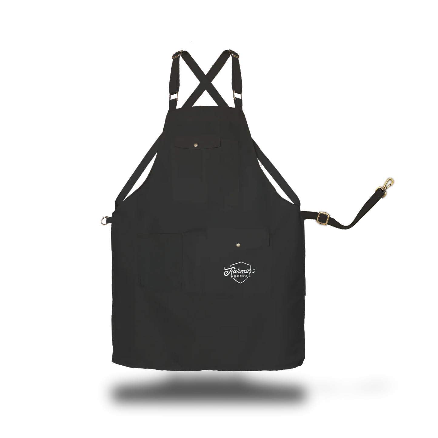 Front view of Black Farmers Defense Lightweight Work Apron featuring logo