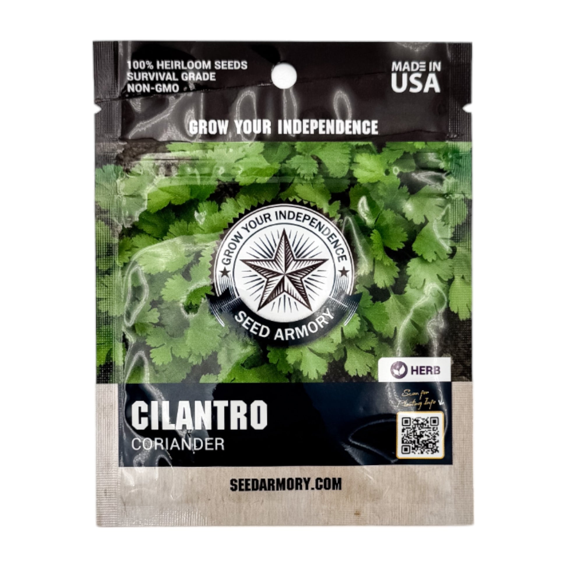 Front packet of Heirloom Cilantro Coriander seeds