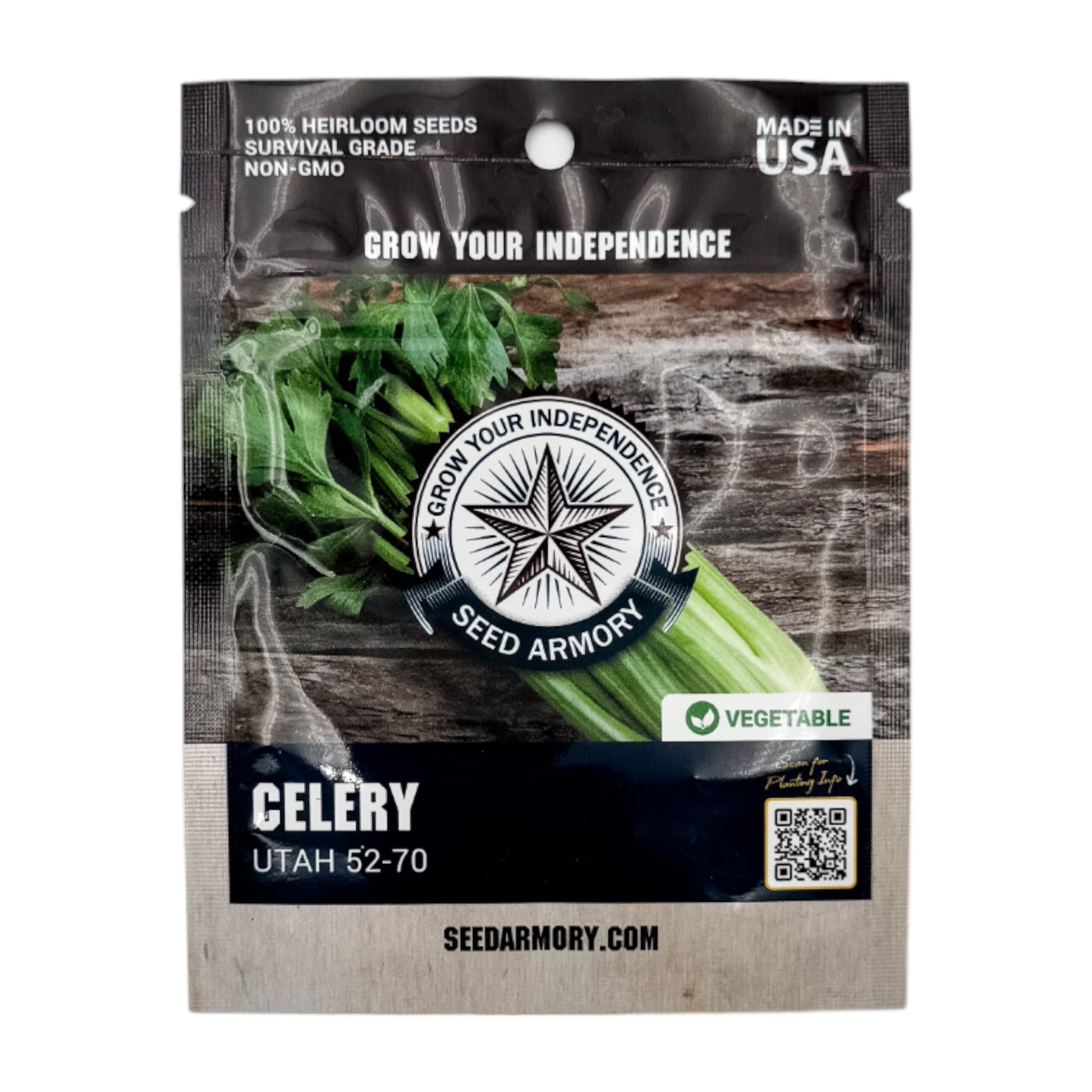 Front packet of Heirloom Celery Utah 52-70 celery seeds