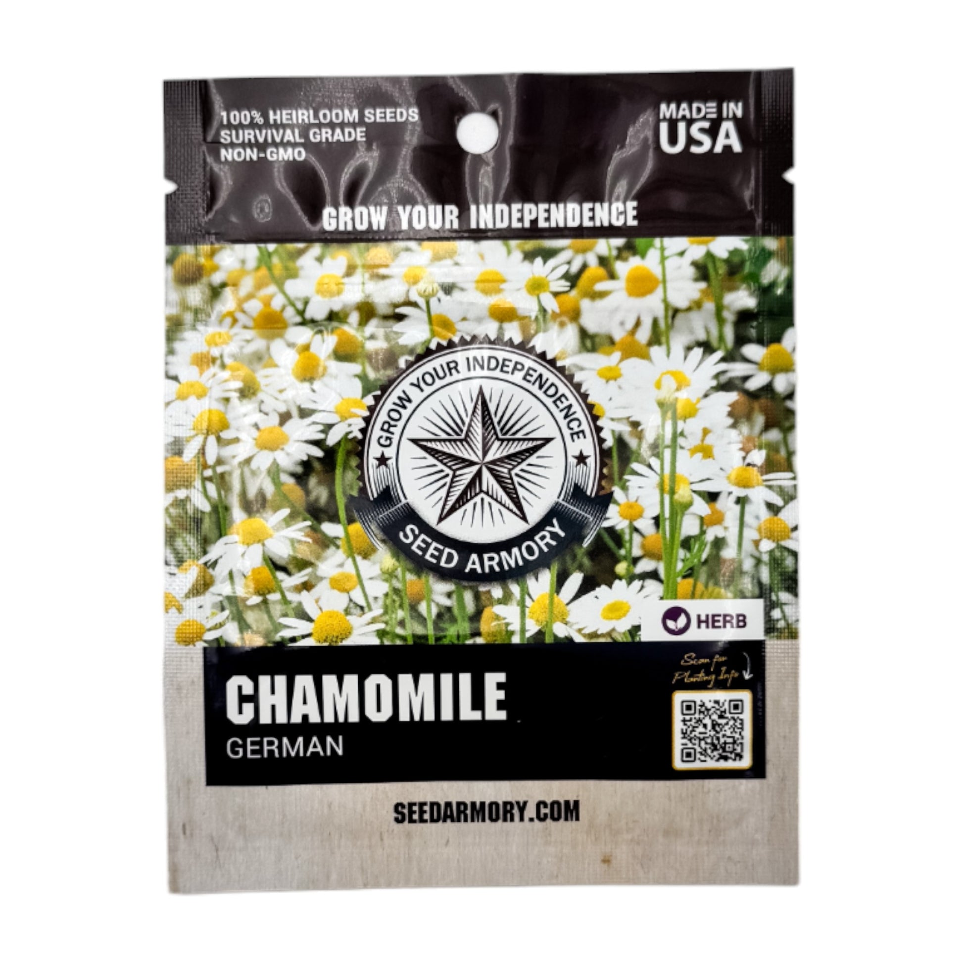 Front packet of Heirloom Chamomile German variety