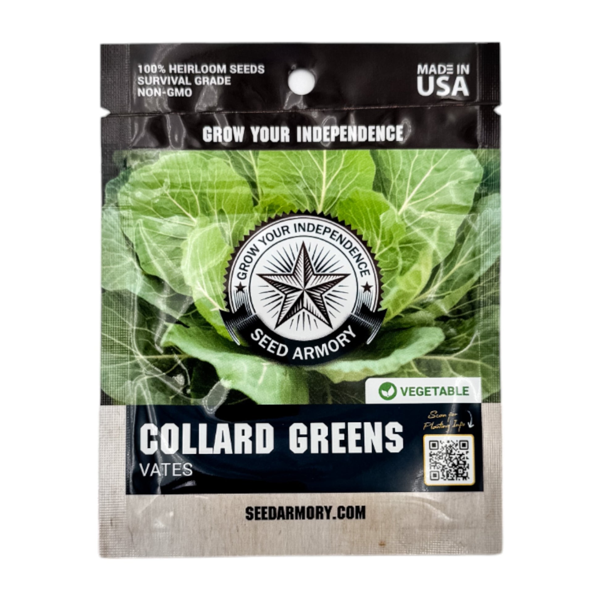 Front packet of Heirloom Vates collard greens seeds