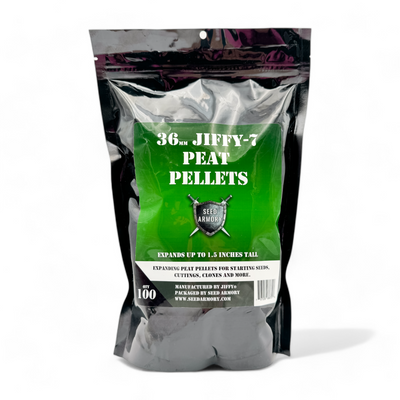 Jiffy Pellets (36mm) Compressed Peat Pellets product packaging on a white backdrop