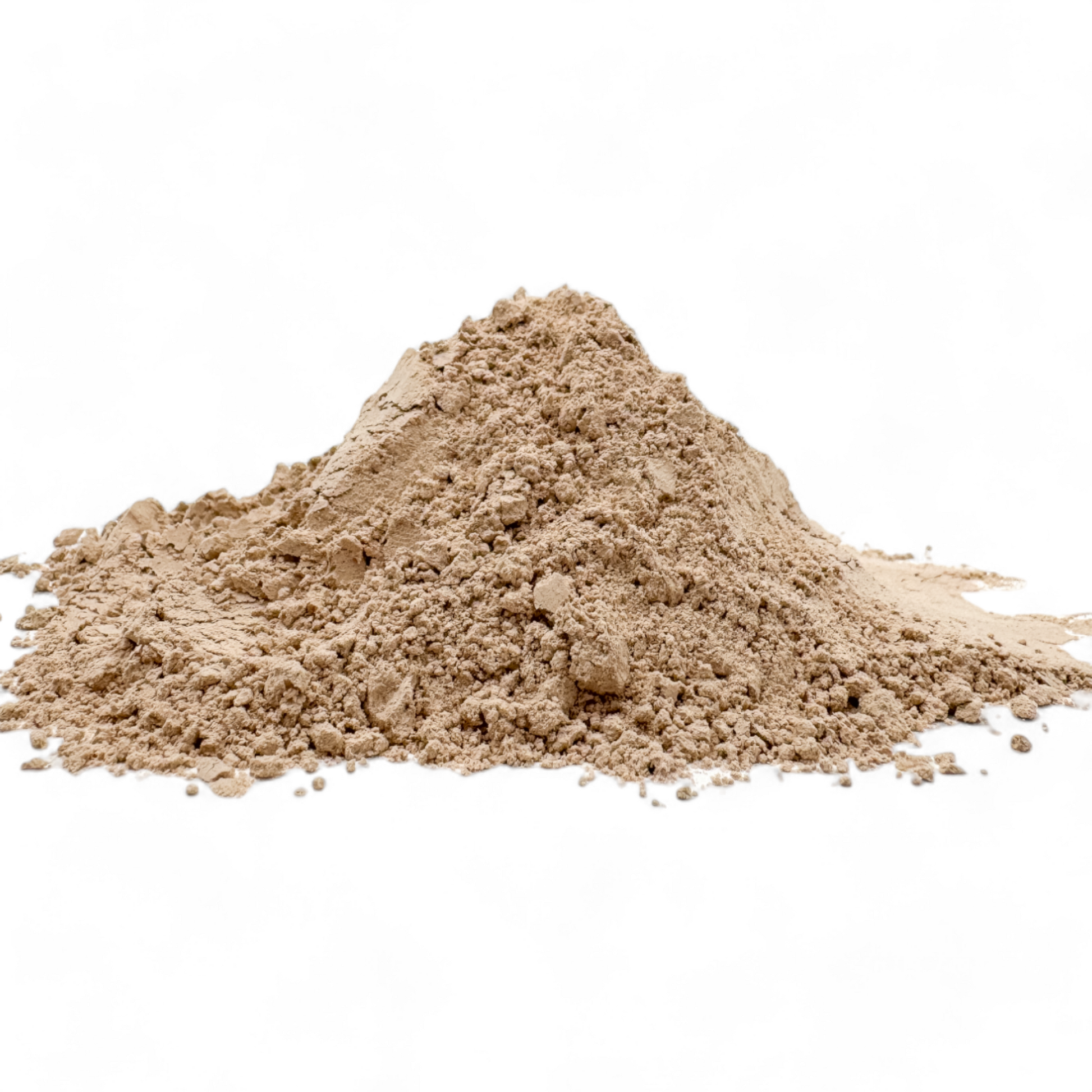 Micronized Azomite mineral powder on a white background