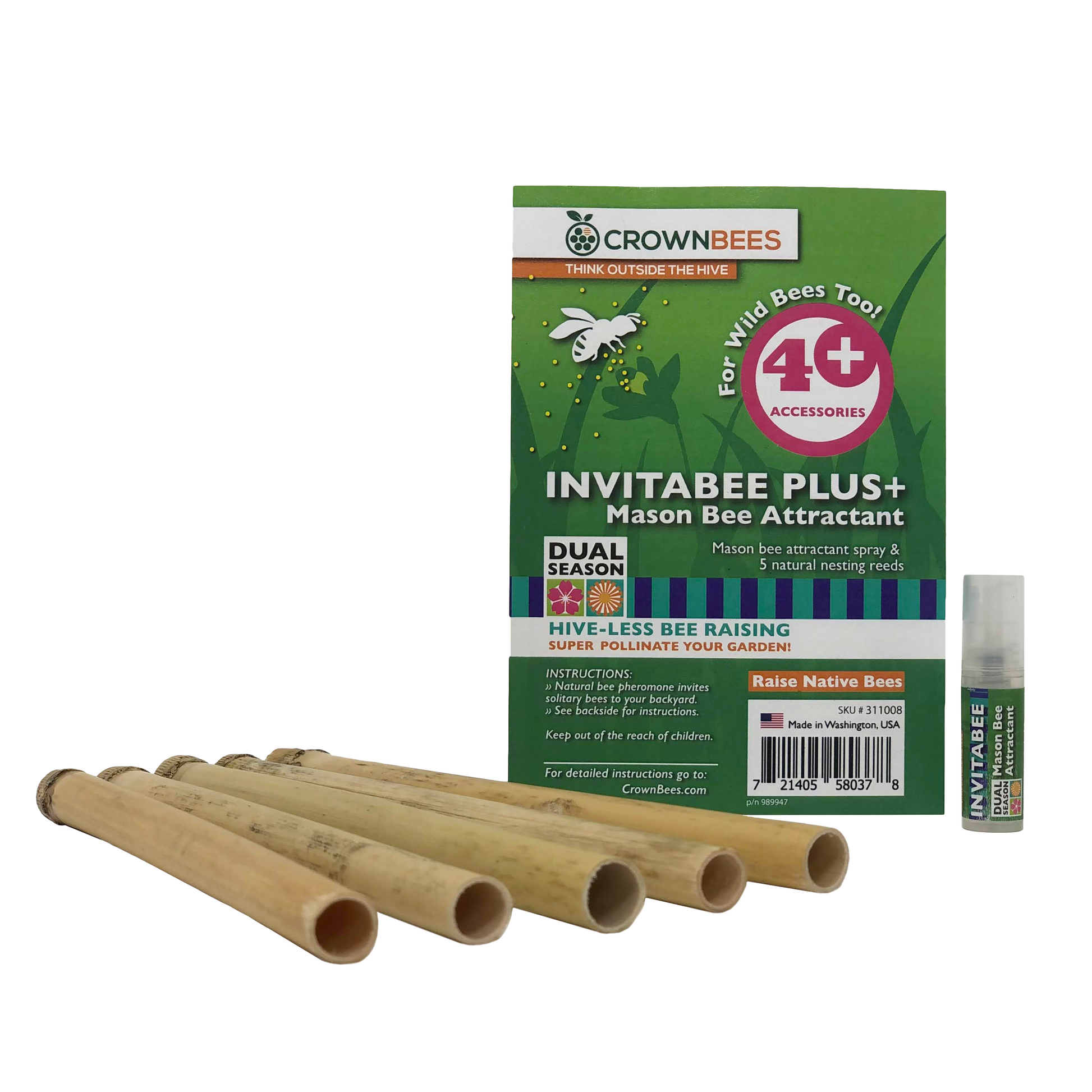 Set of wood nesting tubes for Mason bees with bee attractant spray