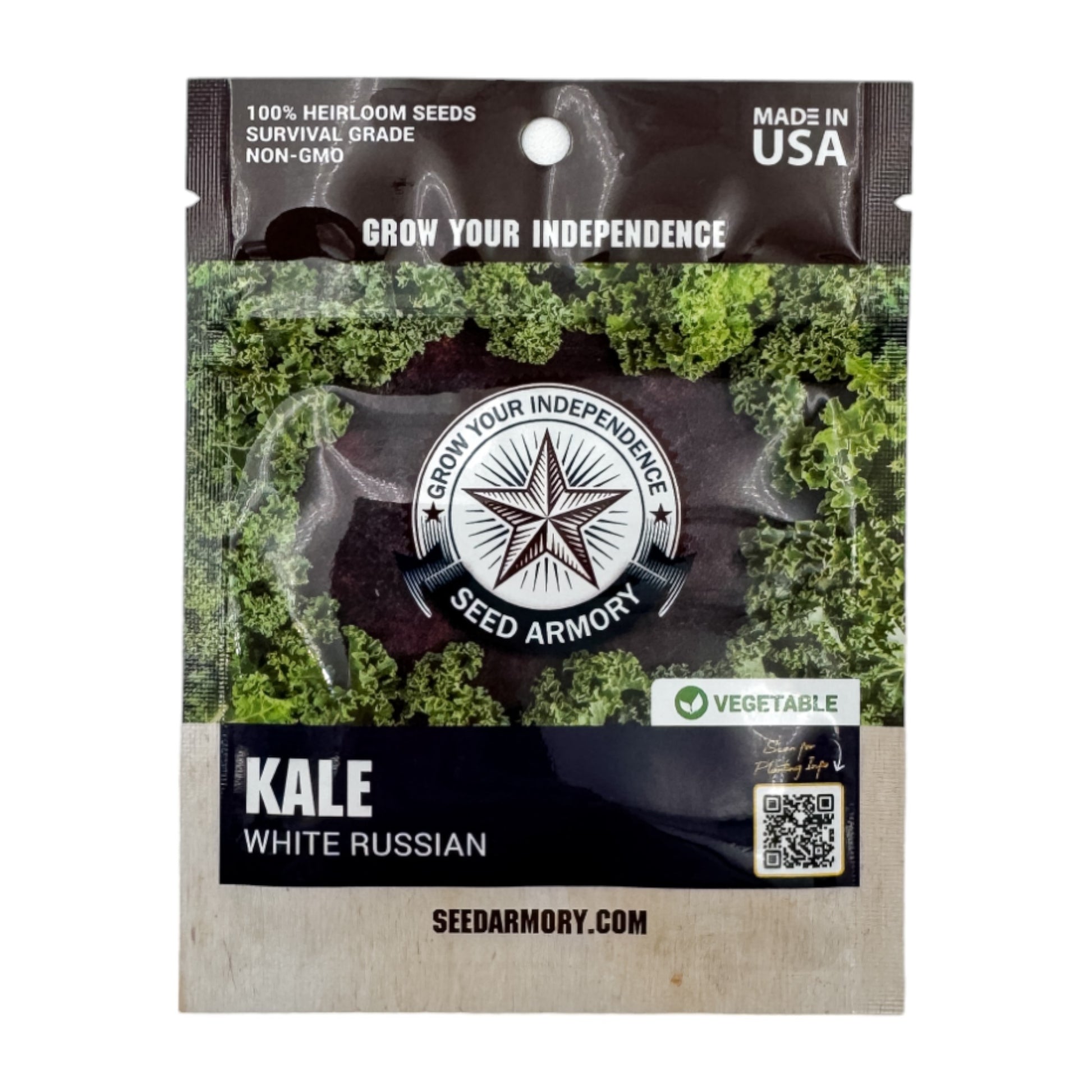 Front packet of Heirloom White Russian Kale seeds