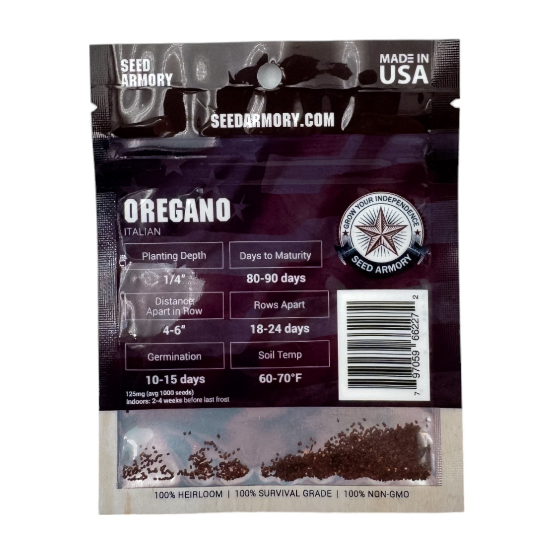 Reverse packet of Heirloom Oregano Italian seeds with planting instructions