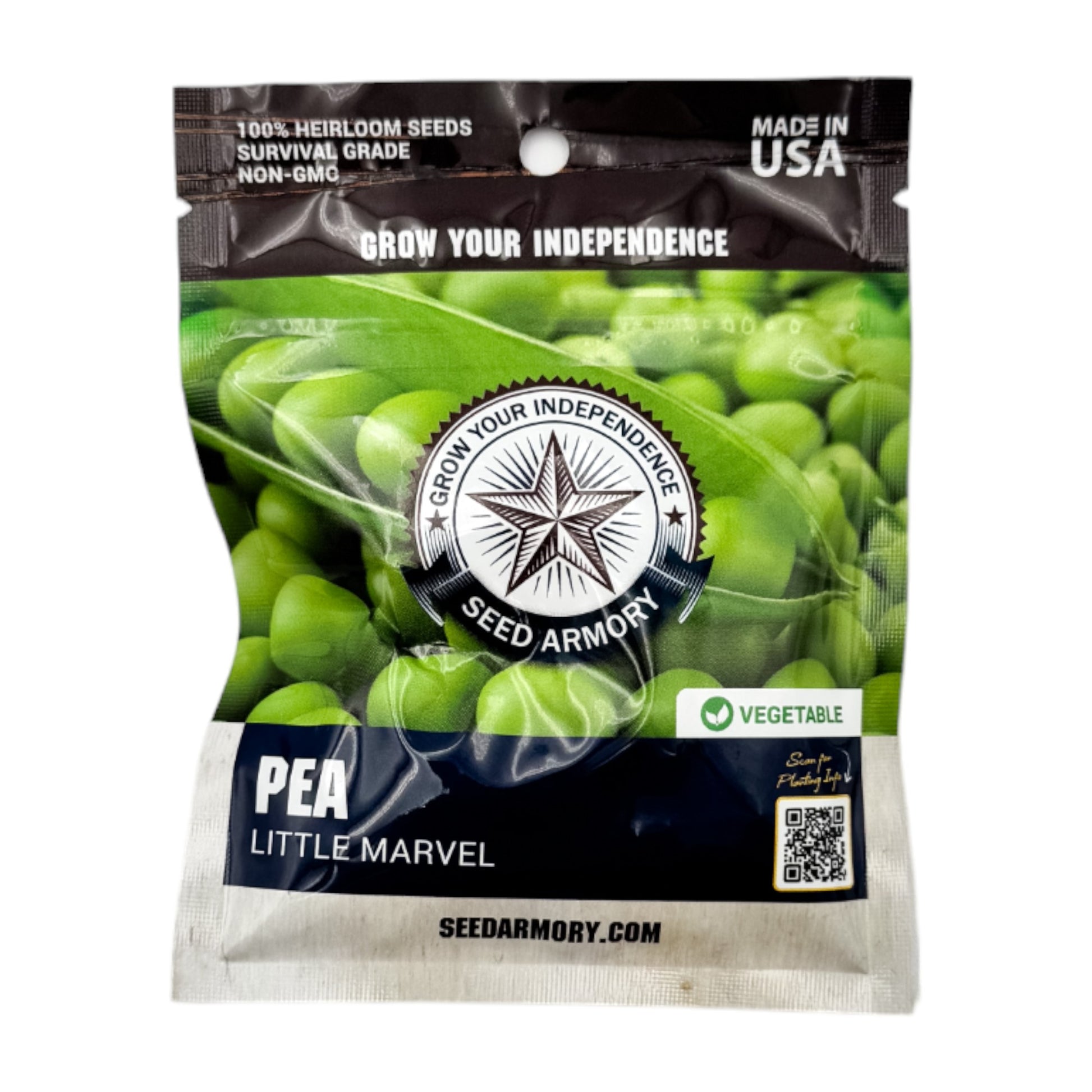 Front packet of Heirloom 'Little Marvel' pea seeds