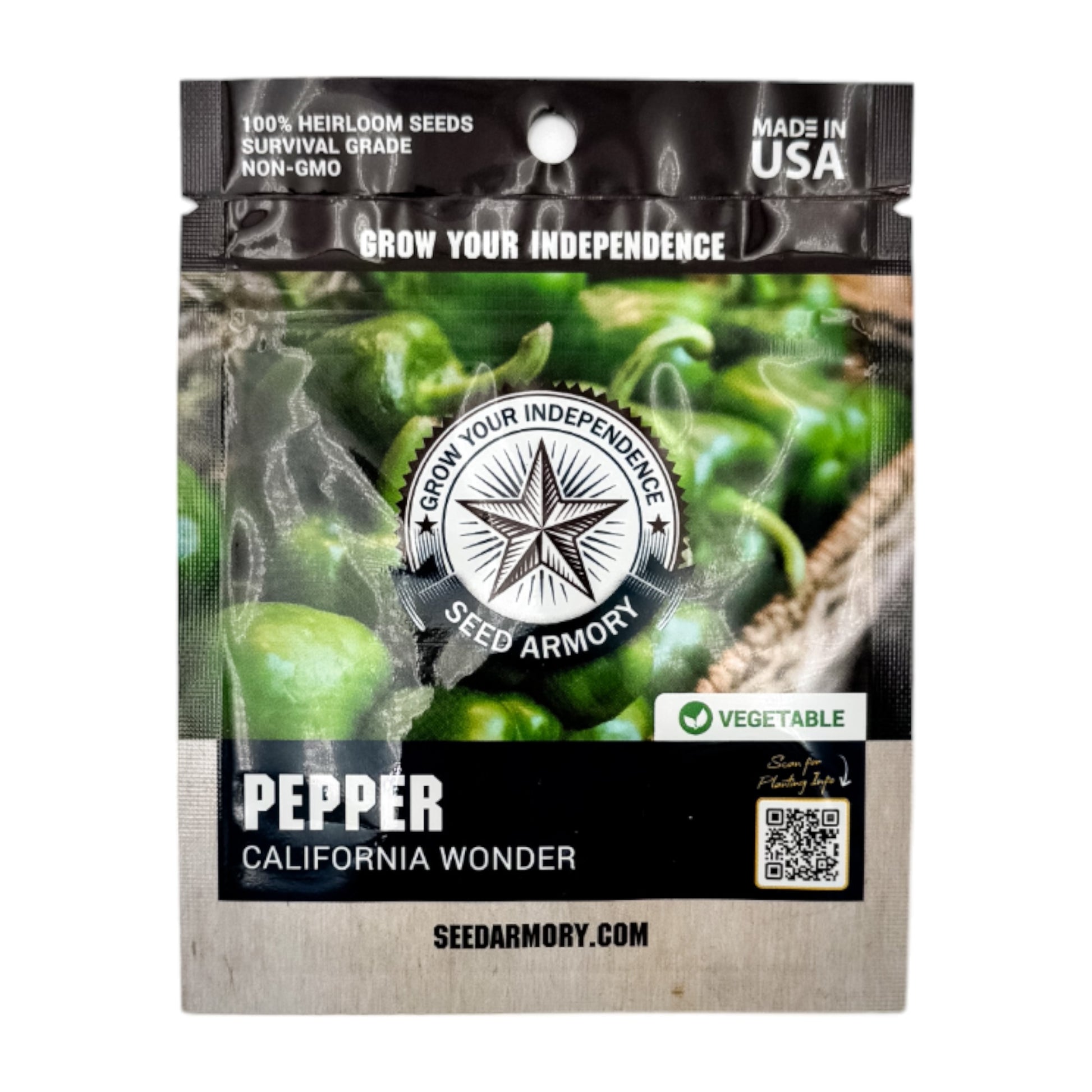 Front packet of Heirloom California Wonder pepper seeds