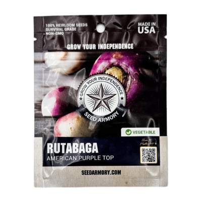 Front packet of American Purple Top Rutabaga heirloom seeds
