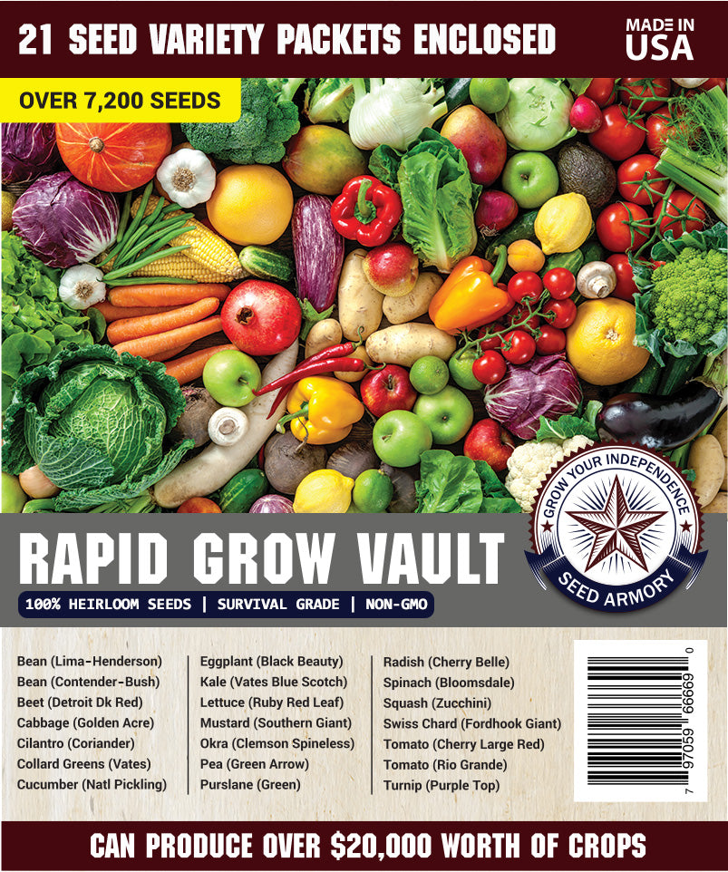 Rapid Grow Heirloom Seed Label featuring 21 assorted seed varieties