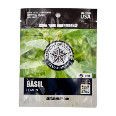 Lemon Basil Heirloom Seed packet with the label visible