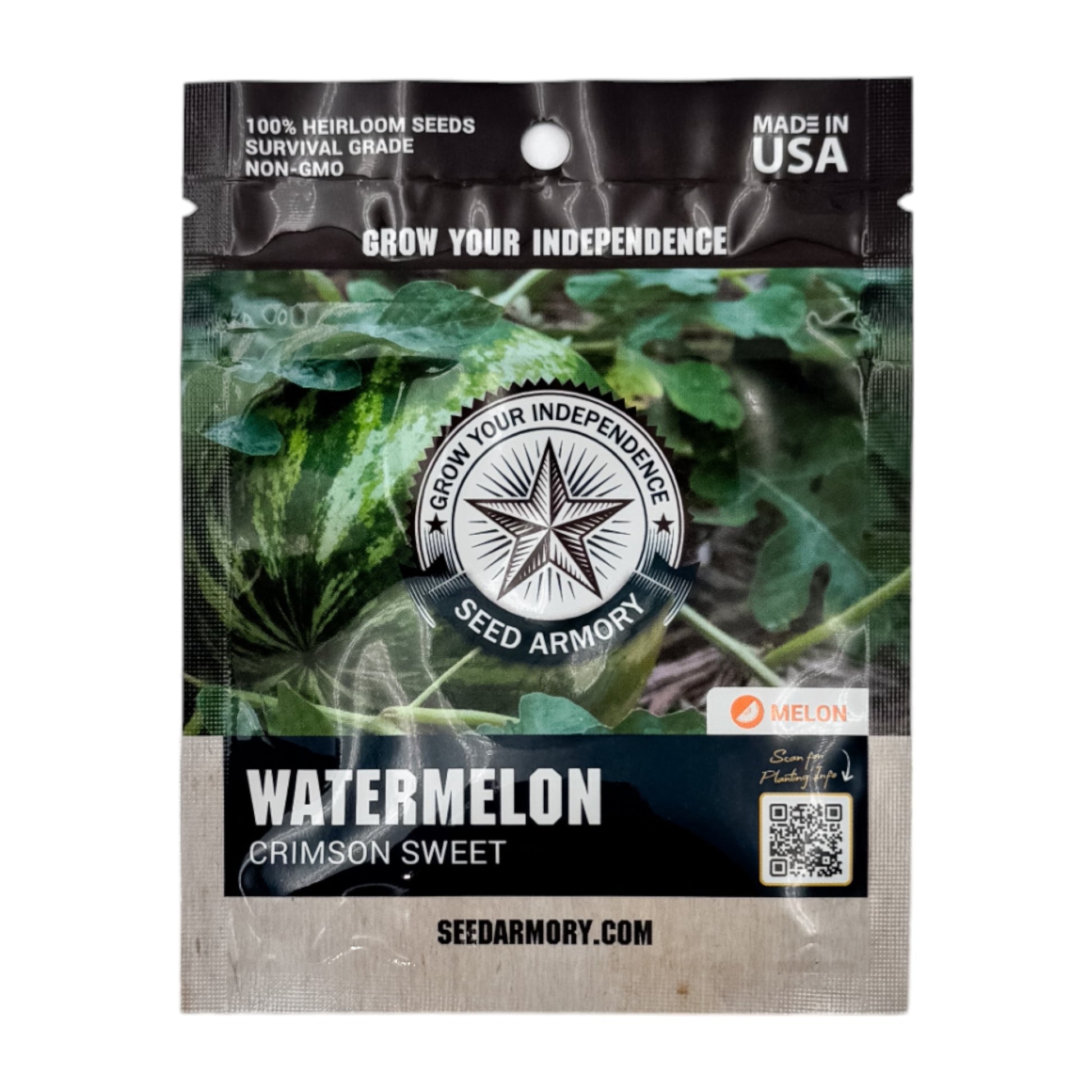 Front packet of Crimson Sweet heirloom watermelon seeds